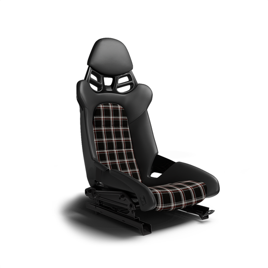 Porsche and VW Check Tartan Plaid Seat Fabric - Black / Silver / Red